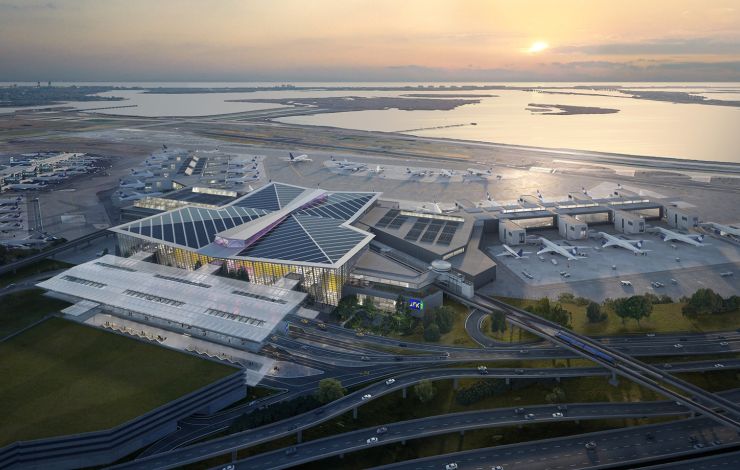 Aerial view of The New Terminal One, redefining JFK's skyline.